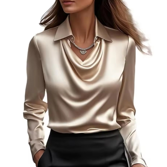 Tops - Satin Women Shirt Vintage Long Sleeve Blouse WomenSilk Elegant Womens Tops Comm
